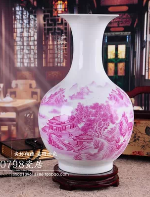 景德镇陶瓷花瓶白色瓷器台面摆件红山水赏瓶中号瓷瓶