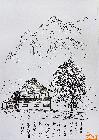 贾越云写生稿：奥地利雪山下的小木屋